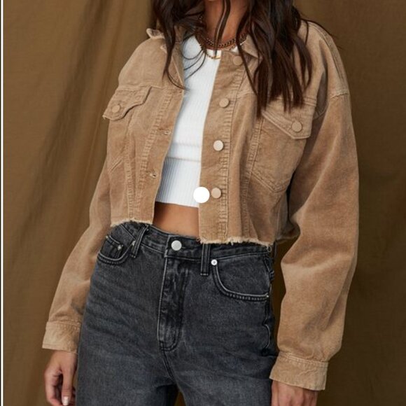 Cropped Corduroy Tan Jacket - Picture 1 of 2